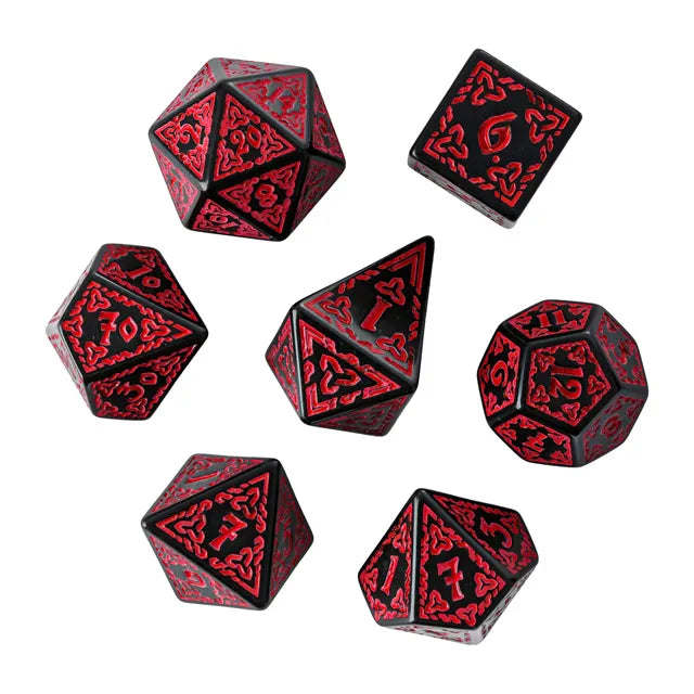 Polyhedral Dice Set | Acrylic | "Celtic Knot" Red | Set of 7 (D0200)