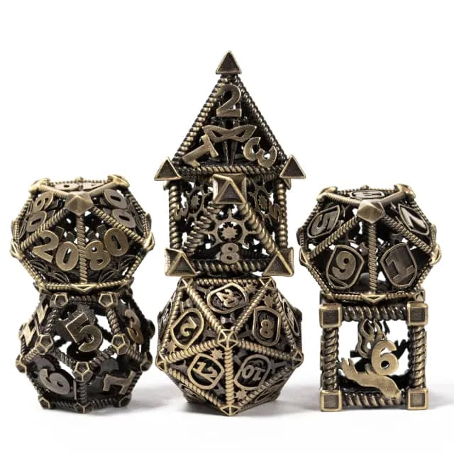 RPG Dice Set | Hollow Metal | "Character Class" - Bronze | Set of 7 (D0233)
