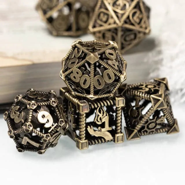 RPG Dice Set | Hollow Metal | "Character Class" - Bronze | Set of 7 (D0233)