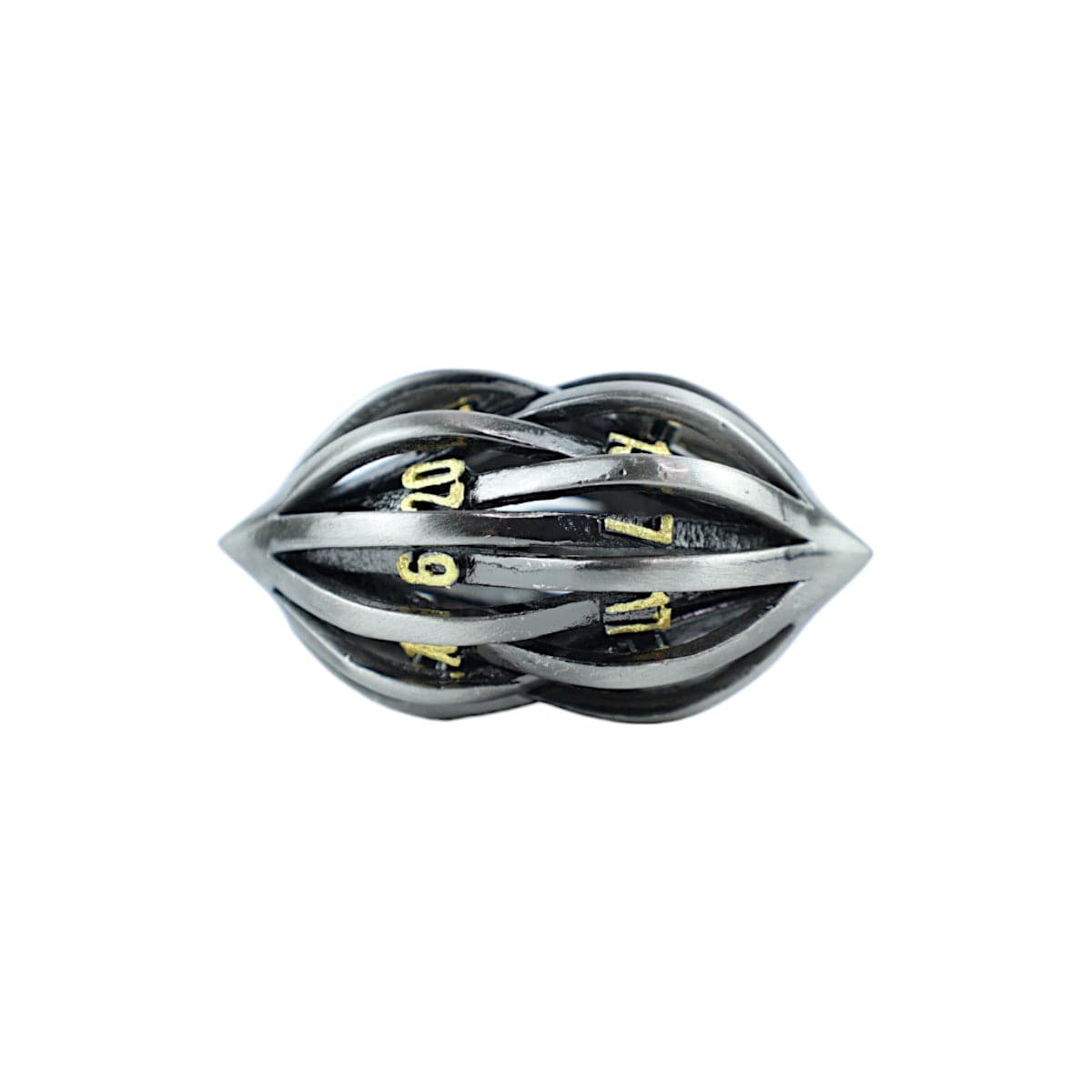 RPG Dice Set | Metal | "Hollow Elliptic" - Chrome and Gold | Set of 7 (D0252)