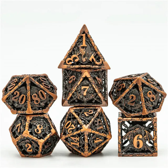 RPG Dice Set | Hollow Metal | "Dragon Shield" - Copper | Set of 7 (D0238)