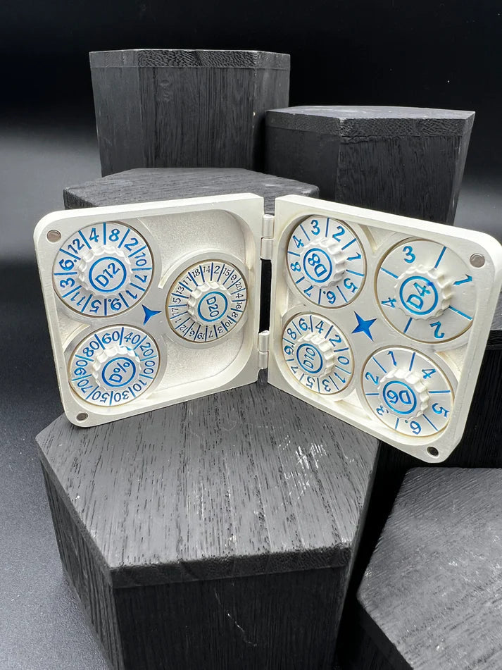 Dice Spinner | Metal | Folding Wallet Spinner | Silver and Blue (D1019)