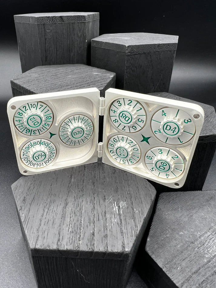 Dice Spinner | Metal | Folding Wallet Spinner | Silver and Green (D1021)