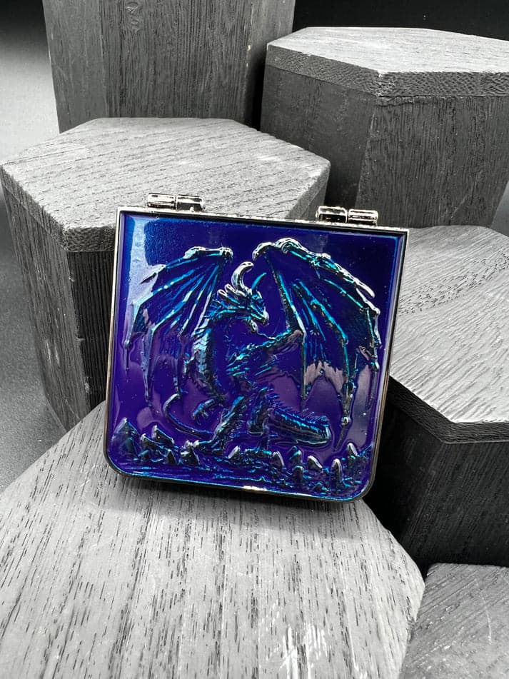 Dice Spinner | Metal | Folding Wallet Spinner | Gunmetal and Blue (D1013)