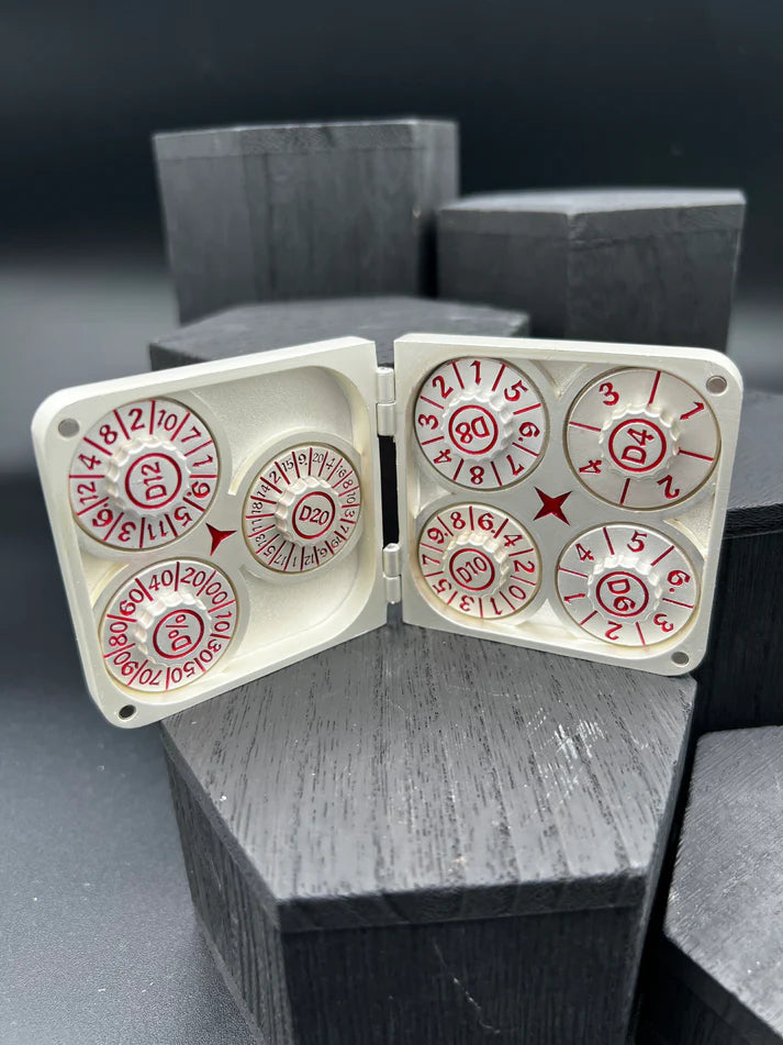 Dice Spinner | Metal | Folding Wallet Spinner | Silver and Red (D1020)