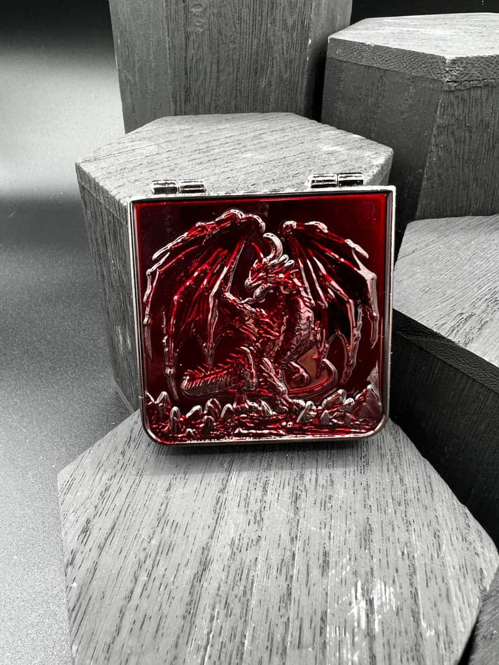 Dice Spinner | Metal | Folding Wallet Spinner | Gunmetal and Red (D1014)