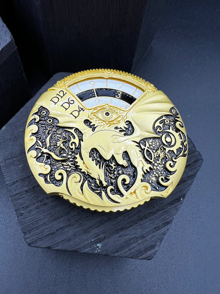 Dice Spinner | Metal | Dragon Spinner | Brass, Black, and White (D1035)