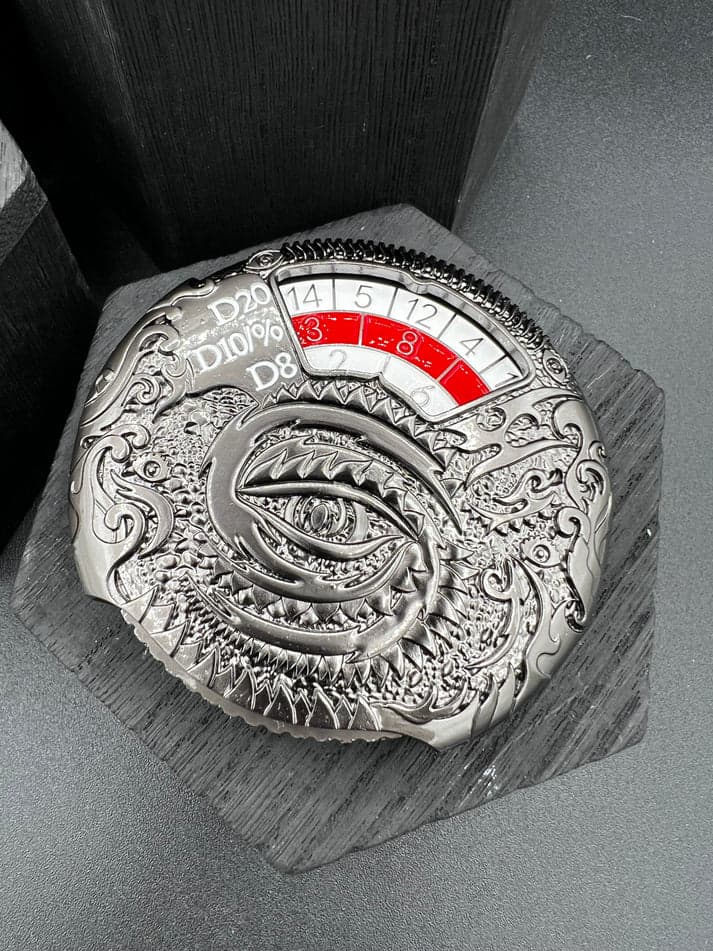 Dice Spinner | Metal | Dragon Spinner | Gunmetal Black, Red, and White (D1033)