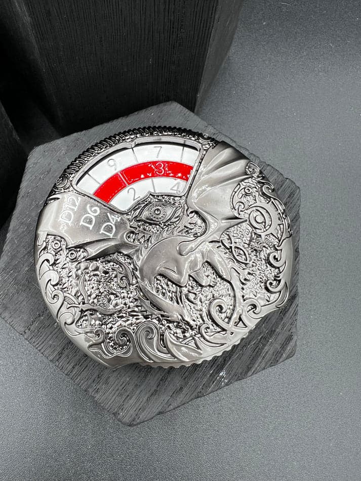Dice Spinner | Metal | Dragon Spinner | Gunmetal Black, Red, and White (D1033)