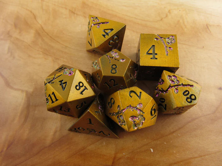 Polyhedral Dice Set | Metal | "Plum Blossom" - Bronze and Purple  | Set of 7 (D0275)