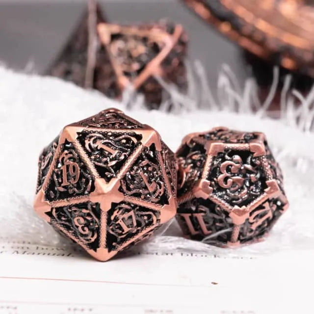 RPG Dice Set | Hollow Metal | "Medusa's Head" - Copper | Set of 7 (D0234)