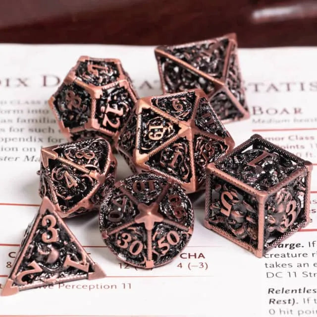 RPG Dice Set | Hollow Metal | "Medusa's Head" - Copper | Set of 7 (D0234)