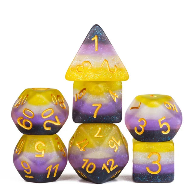 Polyhedral Dice Set | Resin | "Pride Flags" Non-binary (Frosted) | Set of 7 (D0157)