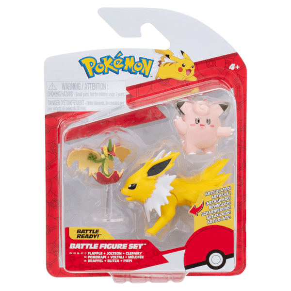 Pokemon Battle Figures | 3 Pack | Clefairy, Flapple & Jolteon