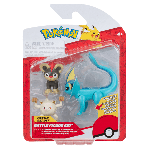 Pokemon Battle Figures | 3 Pack | Litleo, Mankey & Vaporeon