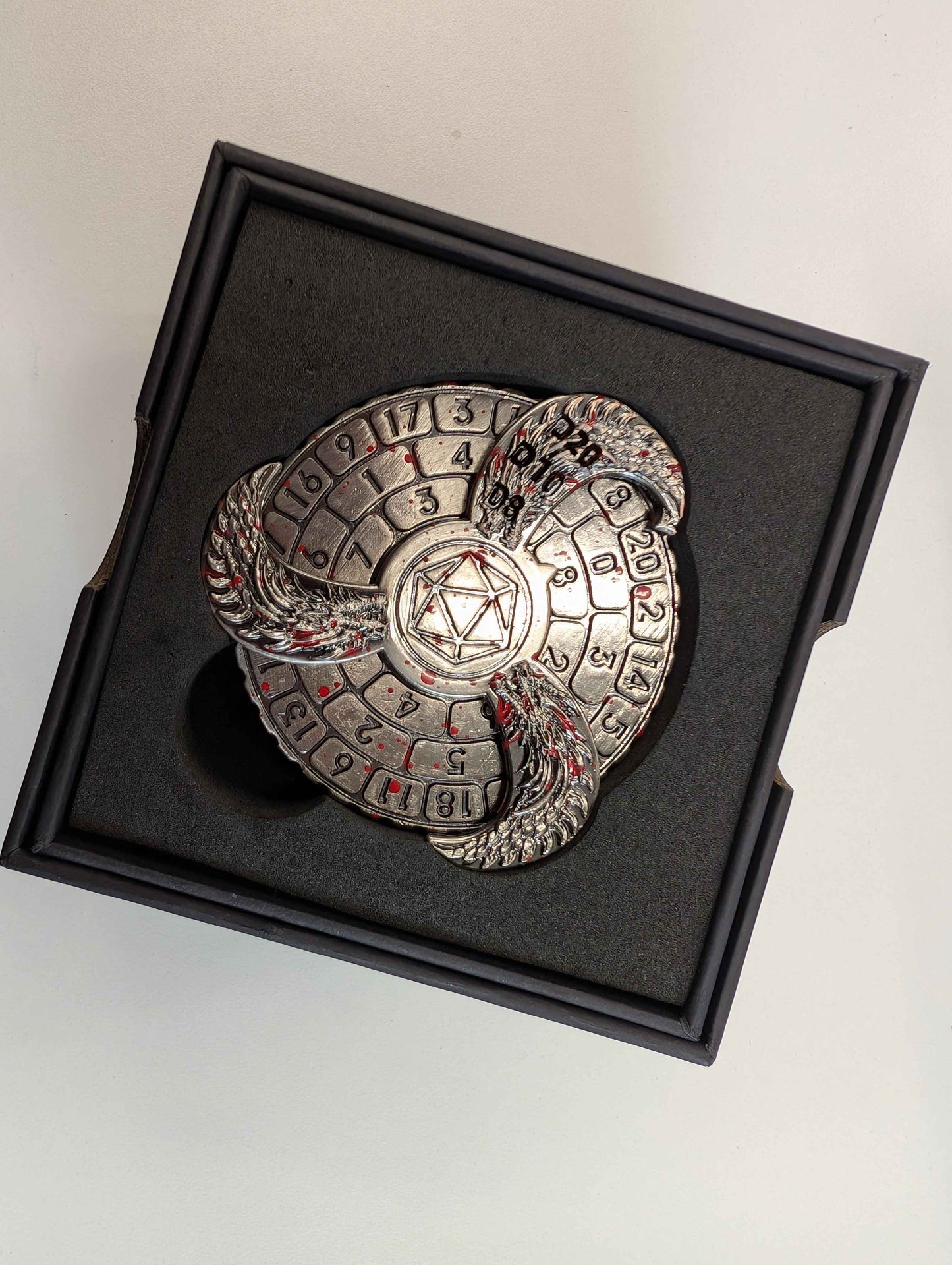 Dice Spinner | Metal | Hydra (Gryo) Spinner | Antique Silver with Blood Spatter (D1024)