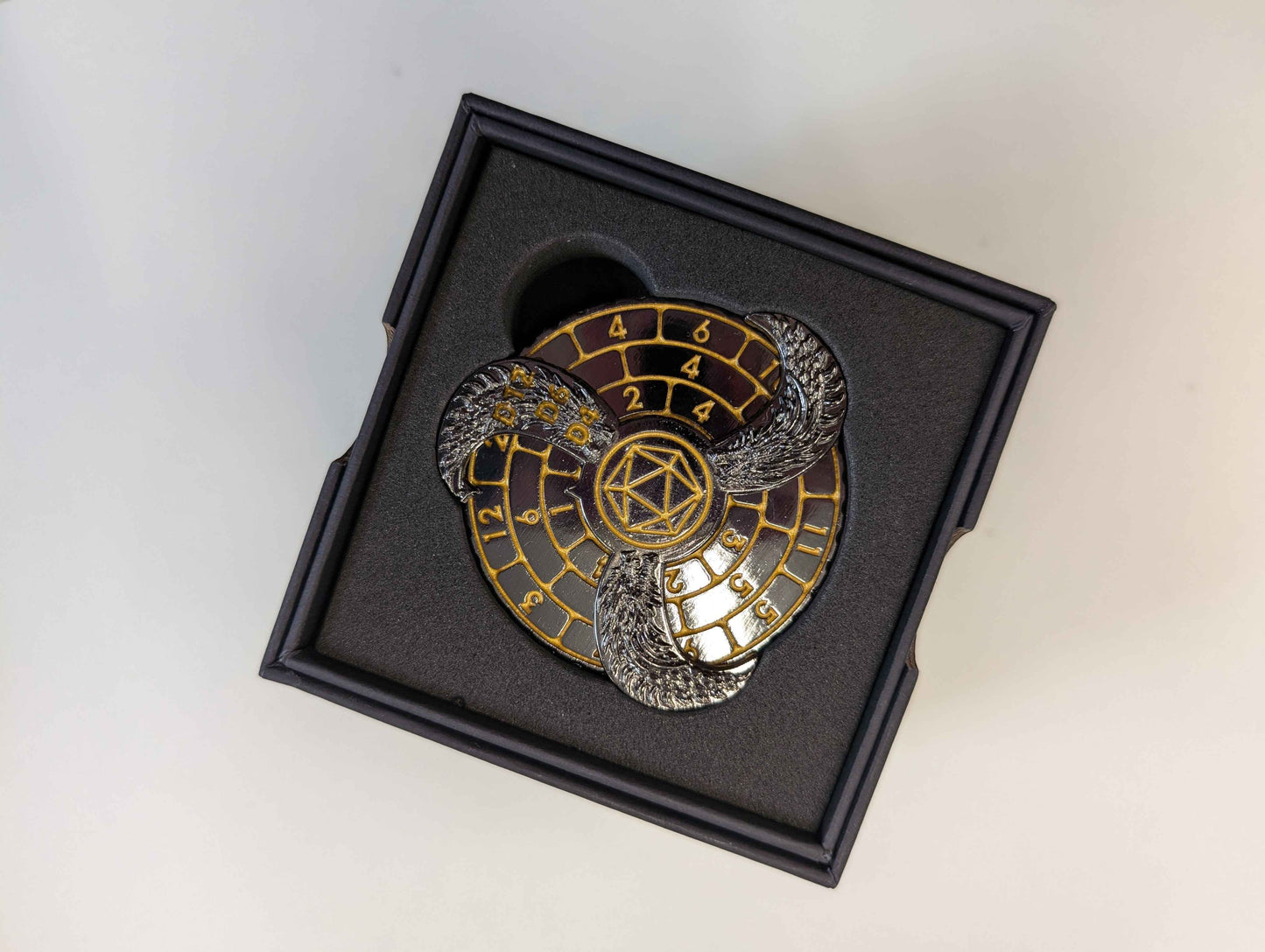 Dice Spinner | Metal | Hydra (Gryo) Spinner | Gunmetal and Yellow (D1026)