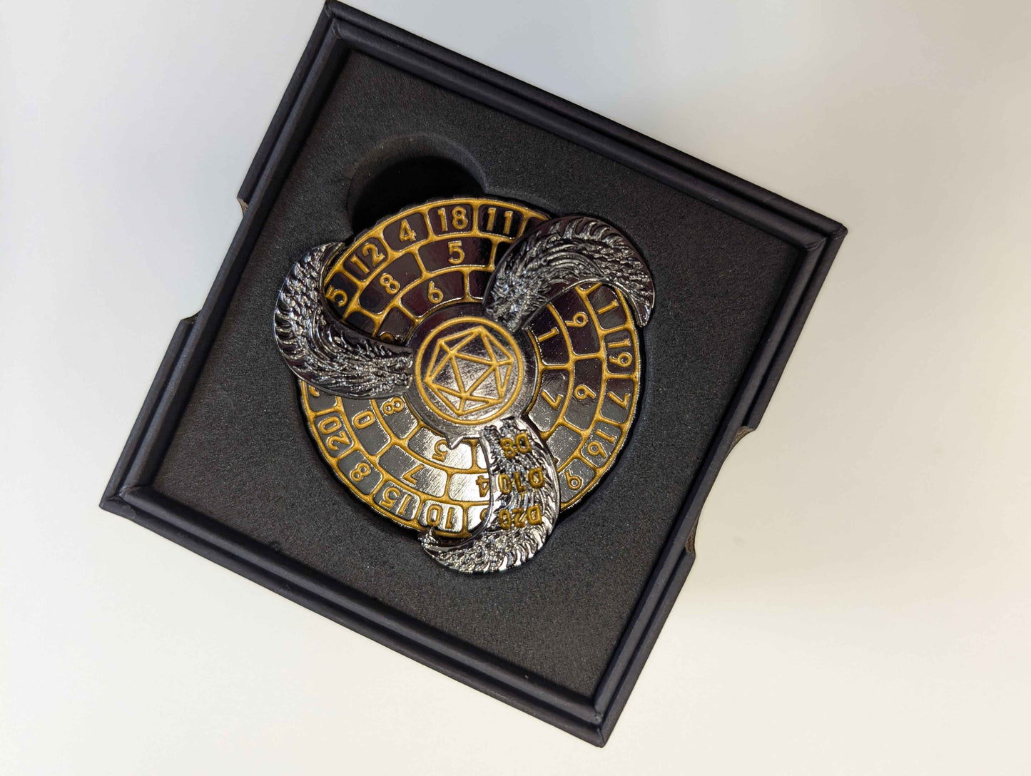 Dice Spinner | Metal | Hydra (Gryo) Spinner | Gunmetal and Yellow (D1026)