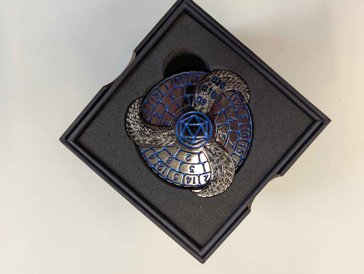 Dice Spinner | Metal | Hydra (Gryo) Spinner | Gunmetal and Blue (D1027)