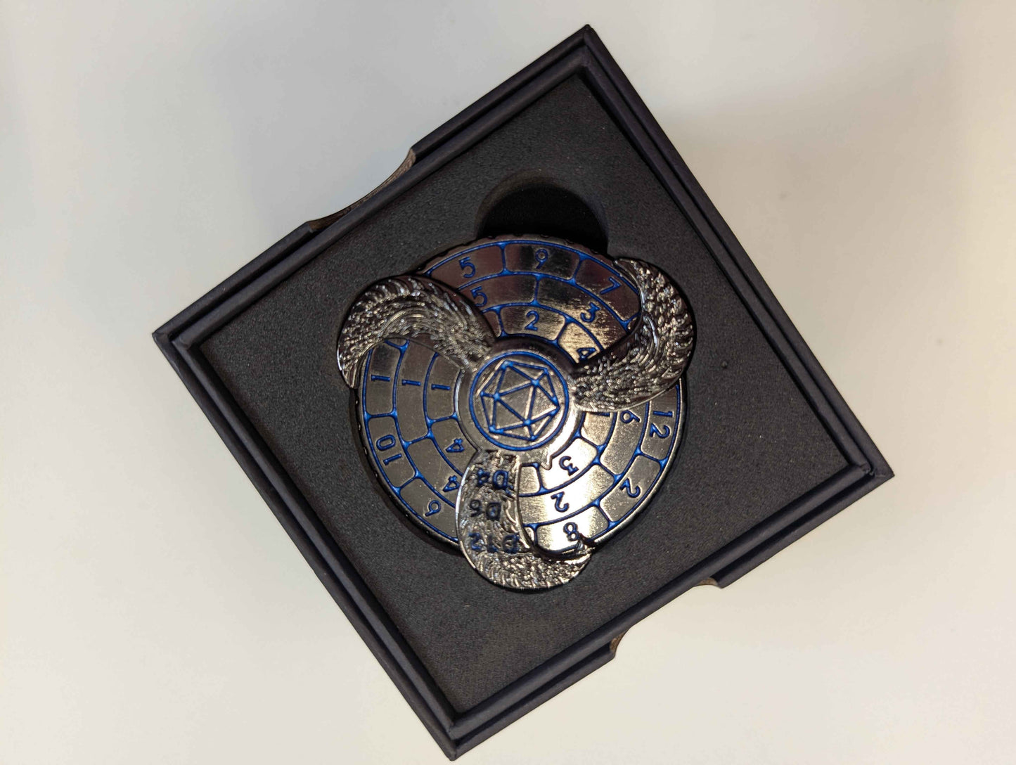 Dice Spinner | Metal | Hydra (Gryo) Spinner | Gunmetal and Blue (D1027)