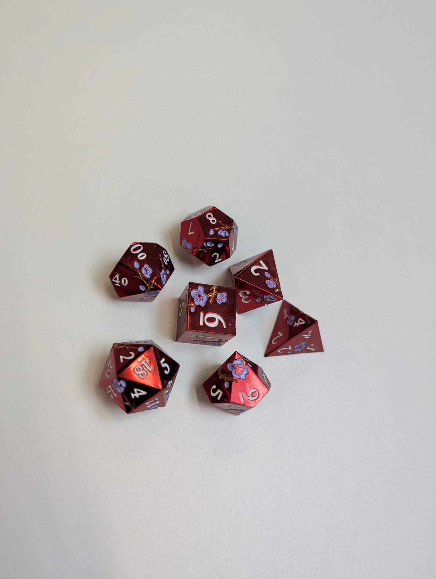 Polyhedral Dice Set | Metal | "Plum Blossom" - Red and Purple | Set of 7 (D0266)