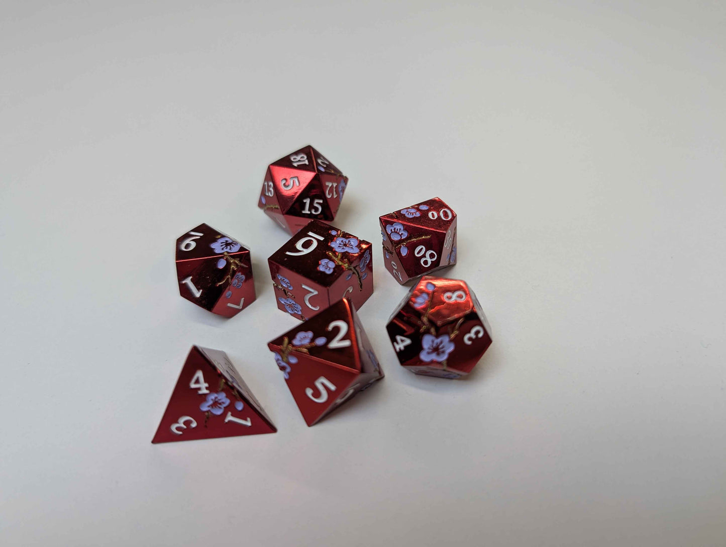 Polyhedral Dice Set | Metal | "Plum Blossom" - Red and Purple | Set of 7 (D0266)