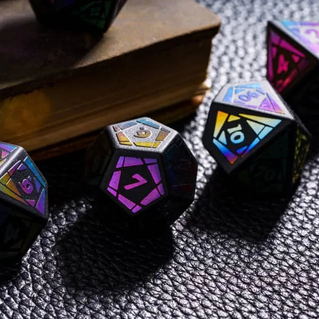 Polyhedral Dice Set | Gemstone | "Rainbow Obsidian" | Set of 7 (D0219)