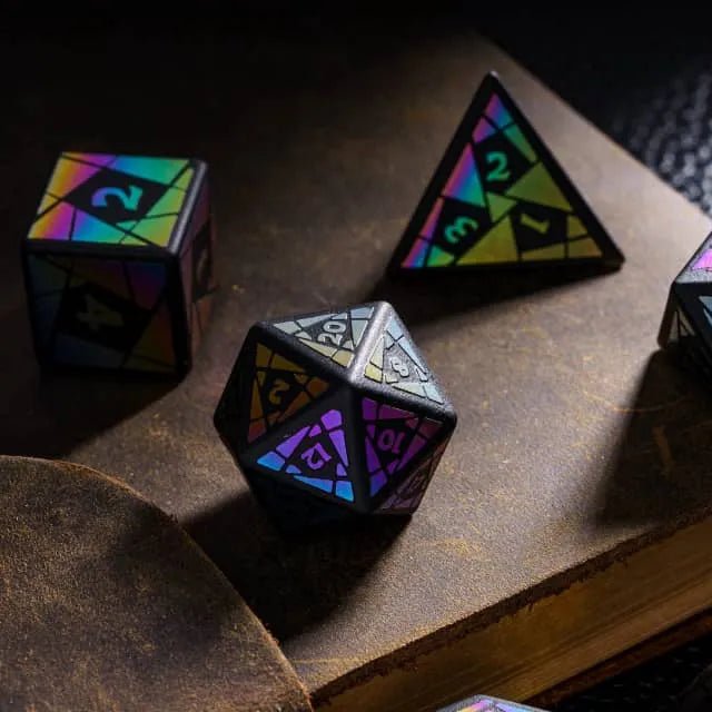 Polyhedral Dice Set | Gemstone | "Rainbow Obsidian" | Set of 7 (D0219)