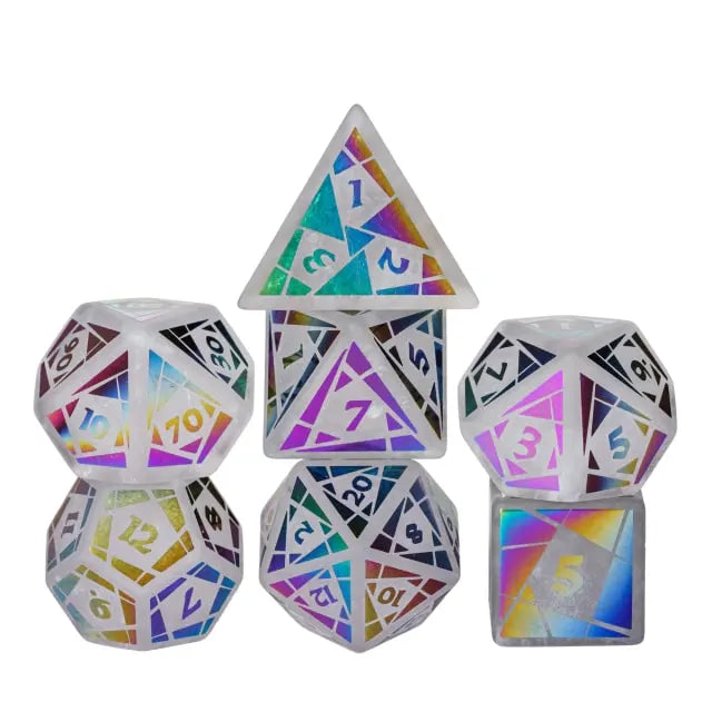 Polyhedral Dice Set | Gemstone | "Rainbow Quartz" | Set of 7 (D0220)
