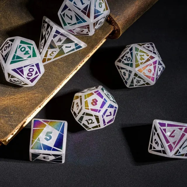Polyhedral Dice Set | Gemstone | "Rainbow Quartz" | Set of 7 (D0220)