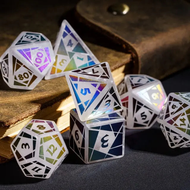 Polyhedral Dice Set | Gemstone | "Rainbow Quartz" | Set of 7 (D0220)