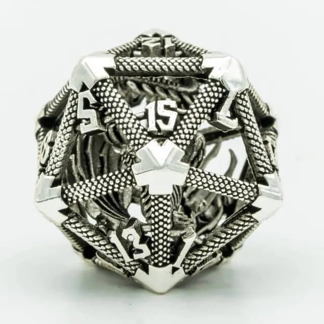 RPG Dice | Hollow Metal | "Contained Dragon" - Silver | Single Die (D0258)