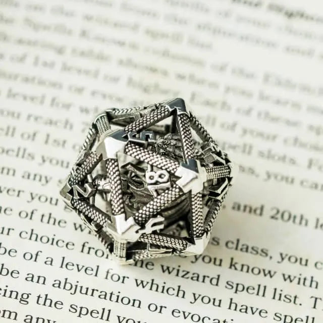 RPG Dice | Hollow Metal | "Contained Dragon" - Silver | Single Die (D0258)