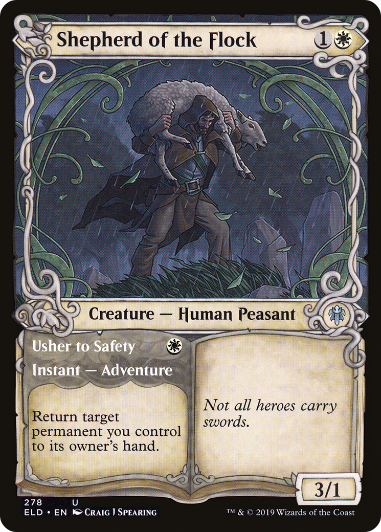 Shepherd of the Flock // Usher to Safety (Showcase) [Throne of Eldraine] Foil