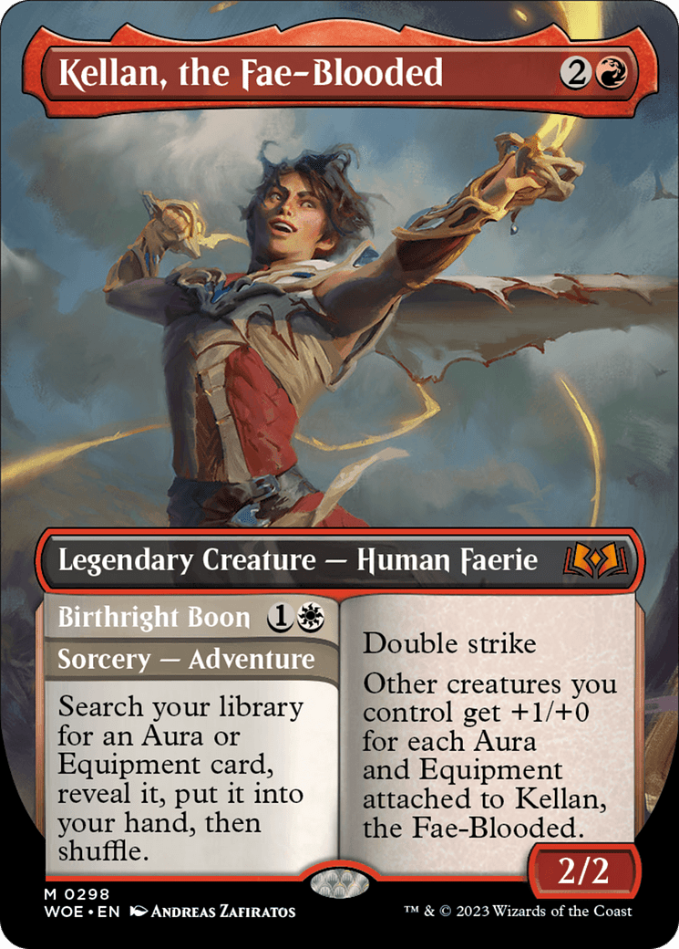Kellan, the Fae-Blooded // Birthright Boon (Borderless Alternate Art) [Wilds of Eldraine] Foil