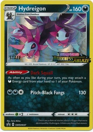 Hydreigon SWSH037 (Prerelease) [Staff] SWSH037- SWSH Sword & Shield Promo Cards Holofoil
