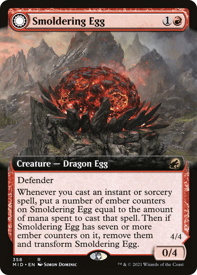 Smoldering Egg // Ashmouth Dragon (Extended Art) [Innistrad: Midnight Hunt] Foil