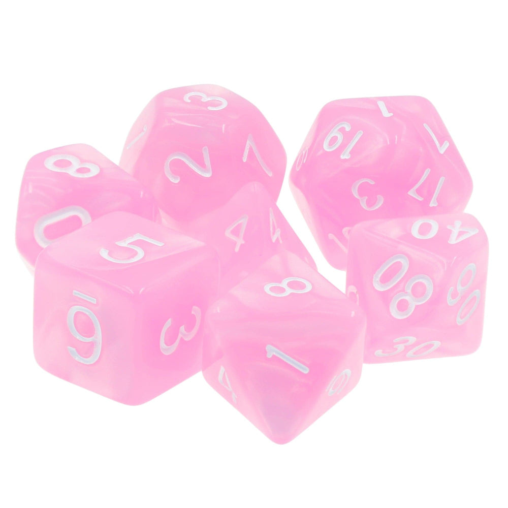 RPG Dice | Pearl Pink (White Font) | Set of 7