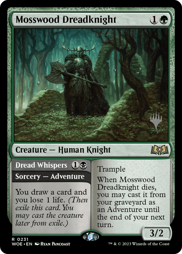Mosswood Dreadknight // Dread Whispers (Promo Pack) [Wilds of Eldraine Promos] Foil