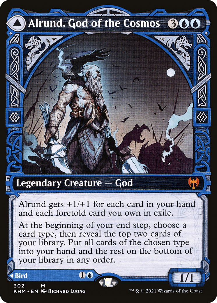 Alrund, God of the Cosmos // Hakka, Whispering Raven (Showcase) [Kaldheim] Foil