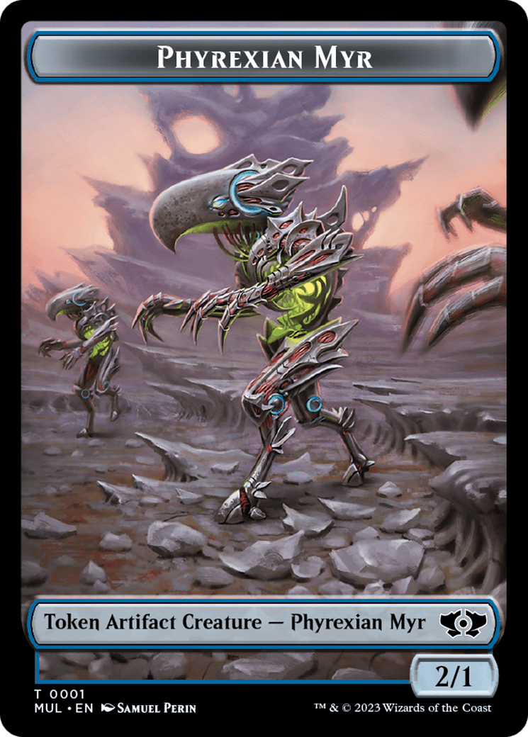 Phyrexian Myr // Wrenn and Realmbreaker Emblem Double-Sided Token [March of the Machine Tokens]
