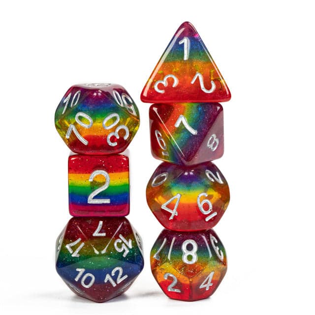RPG Dice | Glitter Rainbow Pride | Set of 7