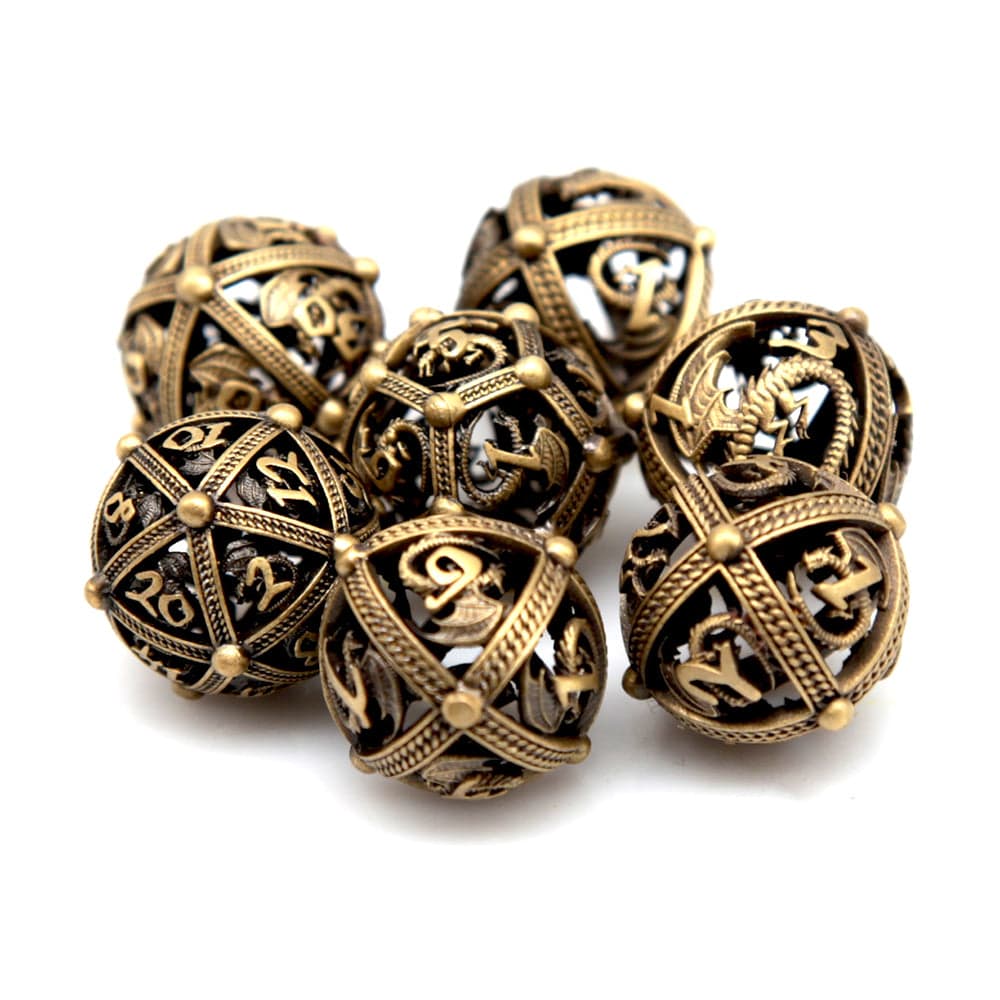 RPG Dice Set | Hollow Metal | Dragon Orb - Bronze | Set of 7 (D0226)