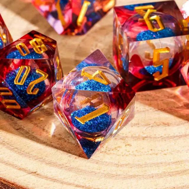 RPG Dice Set | Acrylic | Liquid Dice - Red and Blue | Set of 7 (D0224)