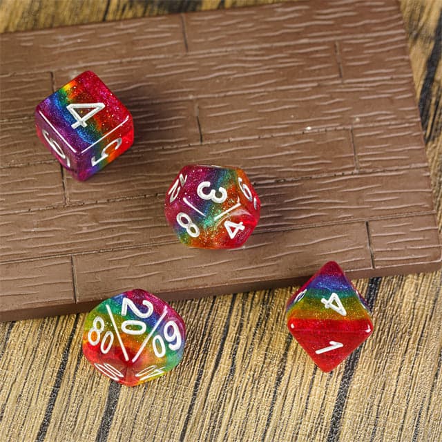 RPG Dice | Glitter Rainbow Pride | Set of 7