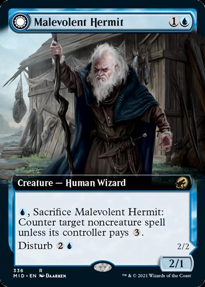 Malevolent Hermit // Benevolent Geist (Extended Art) [Innistrad: Midnight Hunt] Foil
