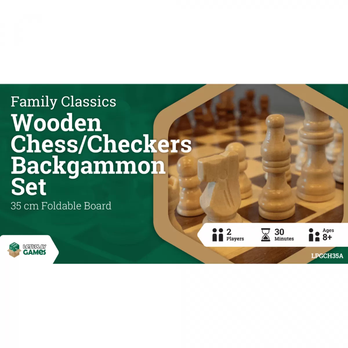 LPG Classics | Wooden Chess/Checkers/Backgammon Set (30cm Foldable Board)