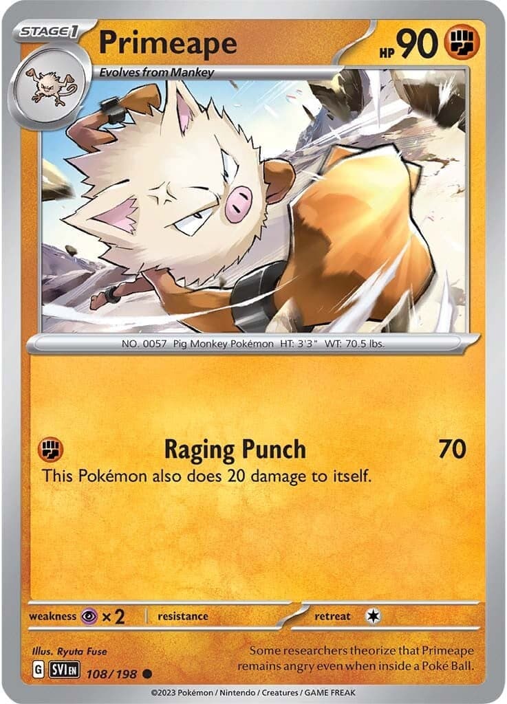 Primeape 108- SV01 Scarlet & Violet Base Set Reverse Holofoil