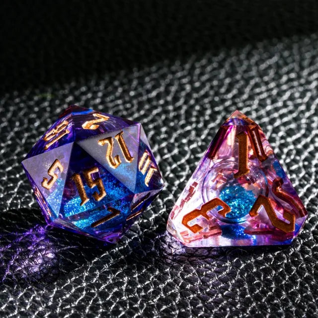 RPG Dice Set | Acrylic | Liquid Dice - Blue and Purple | Set of 7 (D0223)