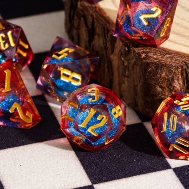 RPG Dice Set | Acrylic | Liquid Dice - Red and Blue | Set of 7 (D0224)